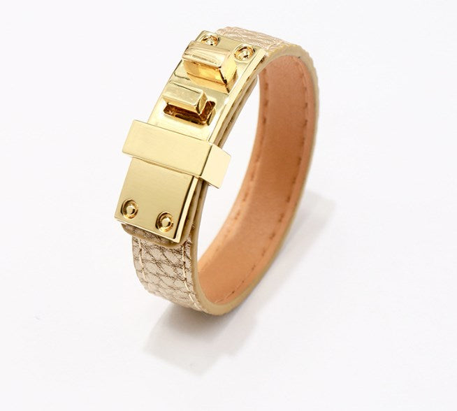 Ig Style Solid Color Pu Leather Alloy Plating Unisex Bangle