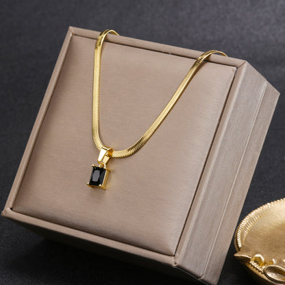 Fashion Square Stainless Steel Plating Inlay Zircon Pendant Necklace 1 Piece