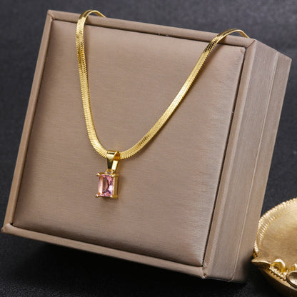 Fashion Square Stainless Steel Plating Inlay Zircon Pendant Necklace 1 Piece