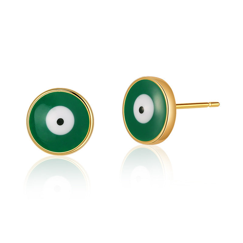 1 Pair Retro Sweet Triangle Devil's Eye Heart Shape Enamel Plating Inlay Copper Zircon 18k Gold Plated Ear Studs