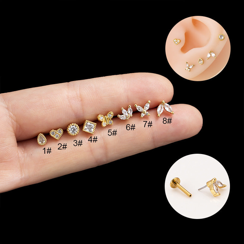 Simple Style Round Water Droplets Heart Shape Titanium Alloy Zircon Lip Stud In Bulk