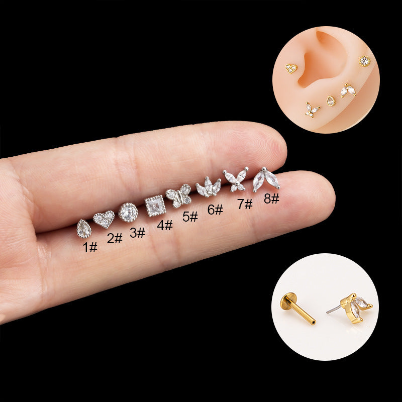 Simple Style Round Water Droplets Heart Shape Titanium Alloy Zircon Lip Stud In Bulk