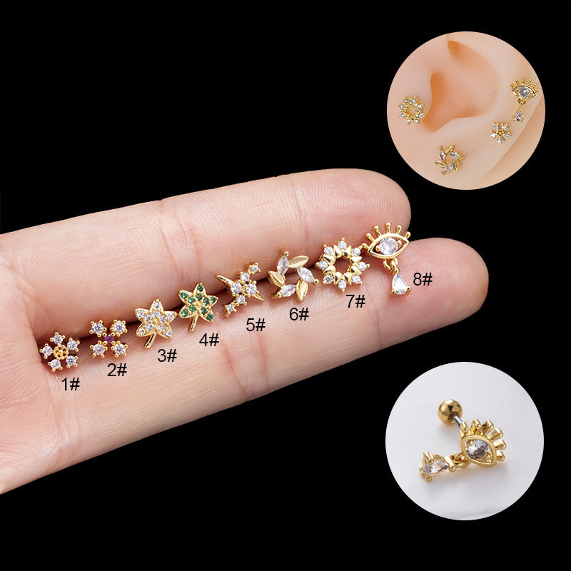 1 Piece Ig Style Star Eye Flower Plating Inlay Stainless Steel Zircon Ear Studs