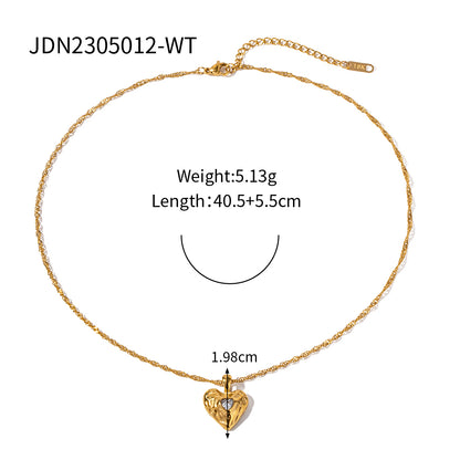 Simple Style Heart Shape Stainless Steel Plating Zircon 18k Gold Plated Pendant Necklace