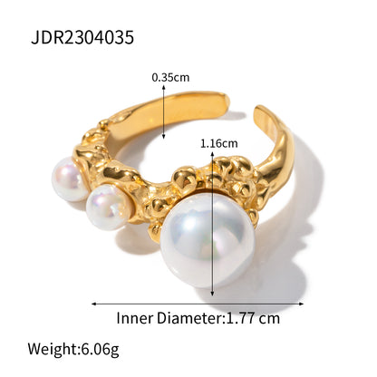 Simple Style Korean Style Irregular Stainless Steel Irregular Shell Pearls 18k Gold Plated Open Ring