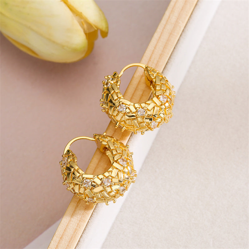 1 Pair Streetwear Round Plating Inlay Copper Zircon Gold Plated Hoop Earrings Drop Earrings Ear Studs