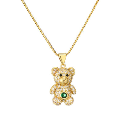 Casual Cute Little Bear Copper Gold Plated Zircon Pendant Necklace In Bulk