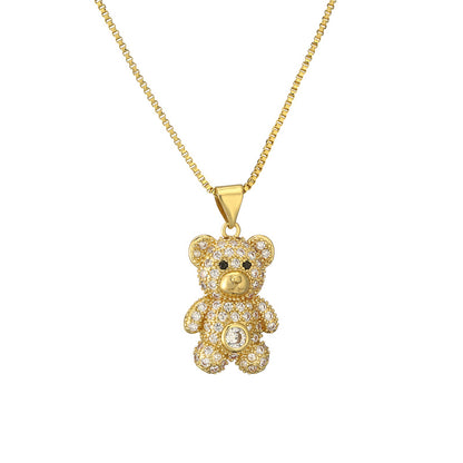 Casual Cute Little Bear Copper Gold Plated Zircon Pendant Necklace In Bulk