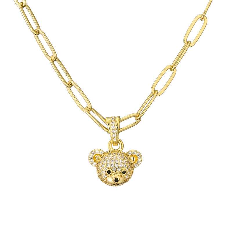 Ig Style Cute Little Bear Copper Gold Plated Zircon Pendant Necklace In Bulk