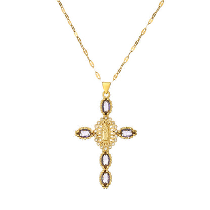 Simple Style Commute Human Cross Stainless Steel Copper Plating Inlay Zircon Gold Plated Pendant Necklace