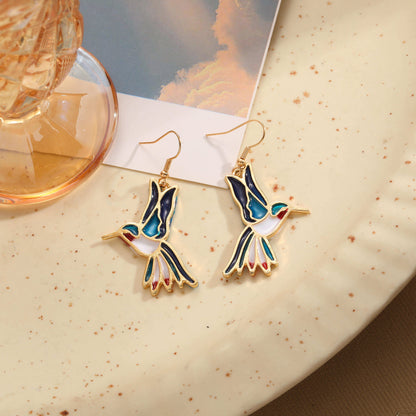 Casual Retro Dragonfly Bird Alloy Asymmetrical Enamel Women's Drop Earrings