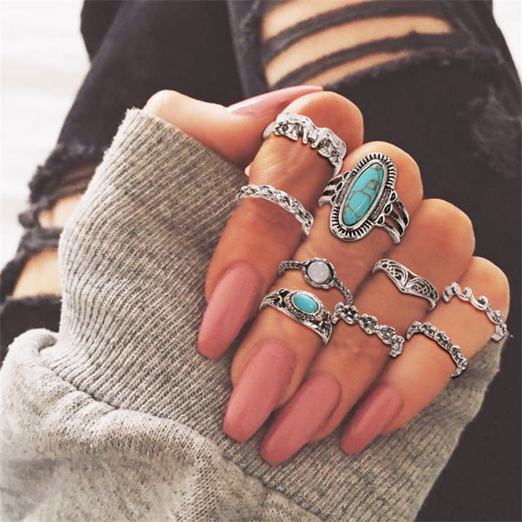 Vintage Style Ethnic Style Geometric Metal Plating Inlay Turquoise Women's Rings