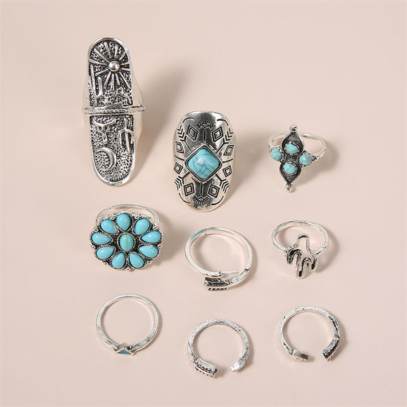 Vintage Style Ethnic Style Geometric Metal Plating Inlay Turquoise Women's Rings