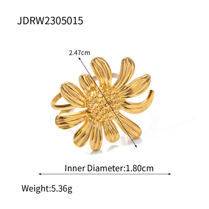 Ig Style Sunflower Stainless Steel Plating 18k Gold Plated Open Ring