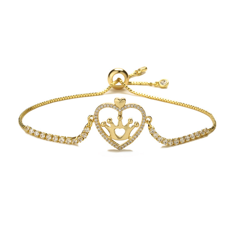 Glam Devil's Eye Heart Shape Crown Copper Inlay Zircon Gold Plated Bracelets