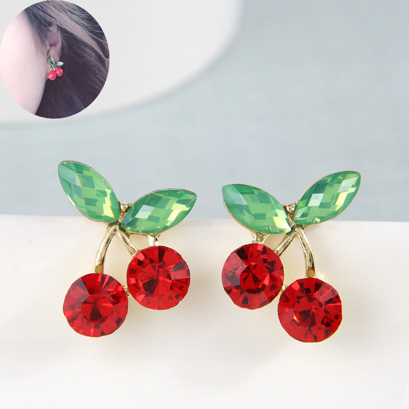 Cute Cherry Alloy Inlay Rhinestones Women'S Ear Studs