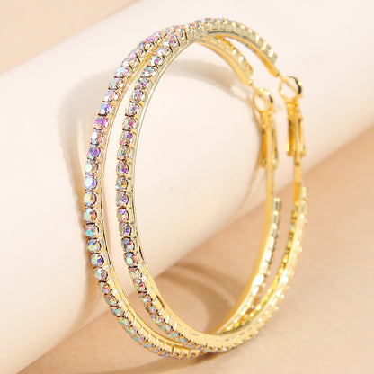 Exaggerated Circle Alloy Inlay Rhinestones Women's Hoop Earrings