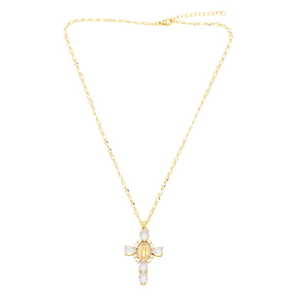 Artistic Human Cross Stainless Steel Copper Plating Inlay Zircon 18k Gold Plated Pendant Necklace