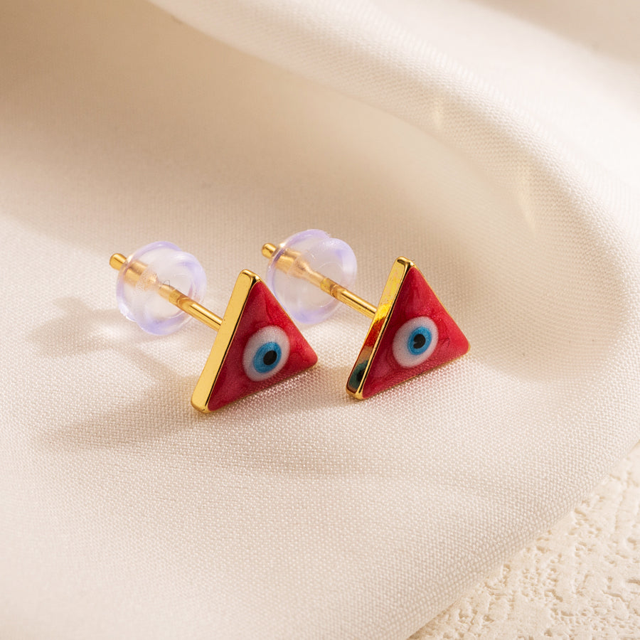 1 Pair Simple Style Triangle Devil's Eye Enamel Copper 18k Gold Plated Ear Studs