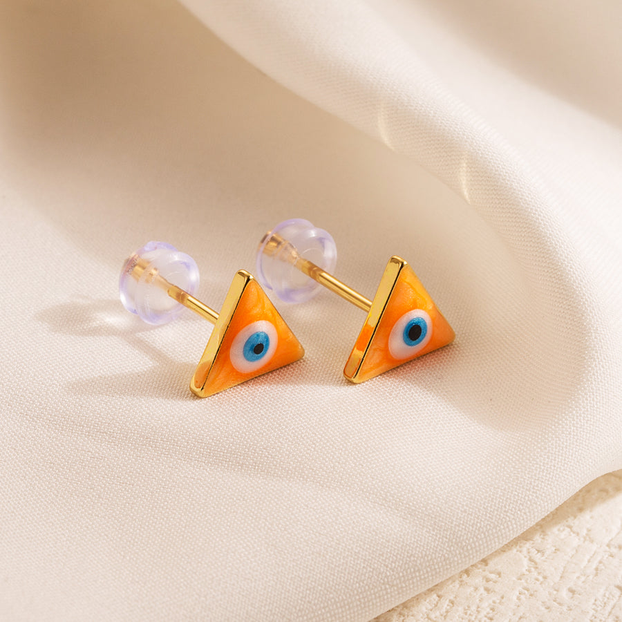 1 Pair Simple Style Triangle Devil's Eye Enamel Copper 18k Gold Plated Ear Studs