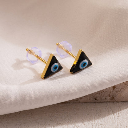 1 Pair Simple Style Triangle Devil's Eye Enamel Copper 18k Gold Plated Ear Studs