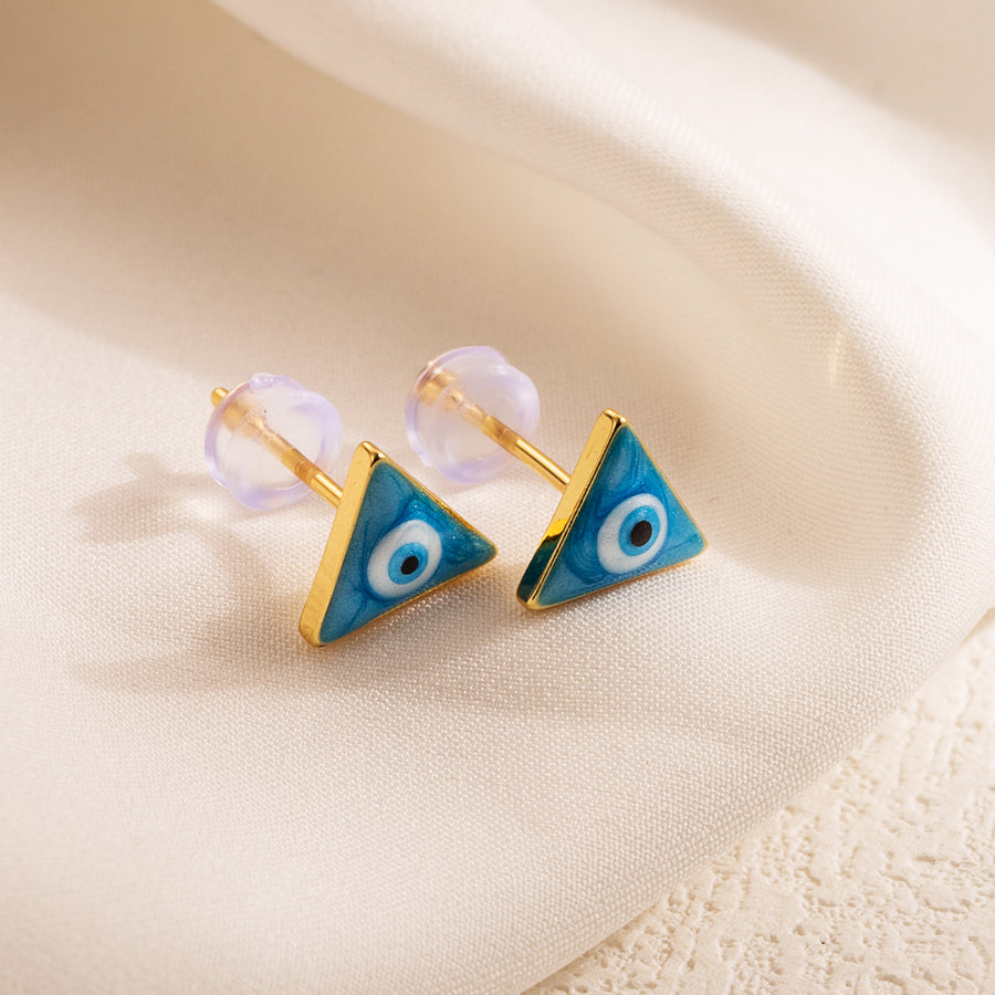 1 Pair Simple Style Triangle Devil's Eye Enamel Copper 18k Gold Plated Ear Studs