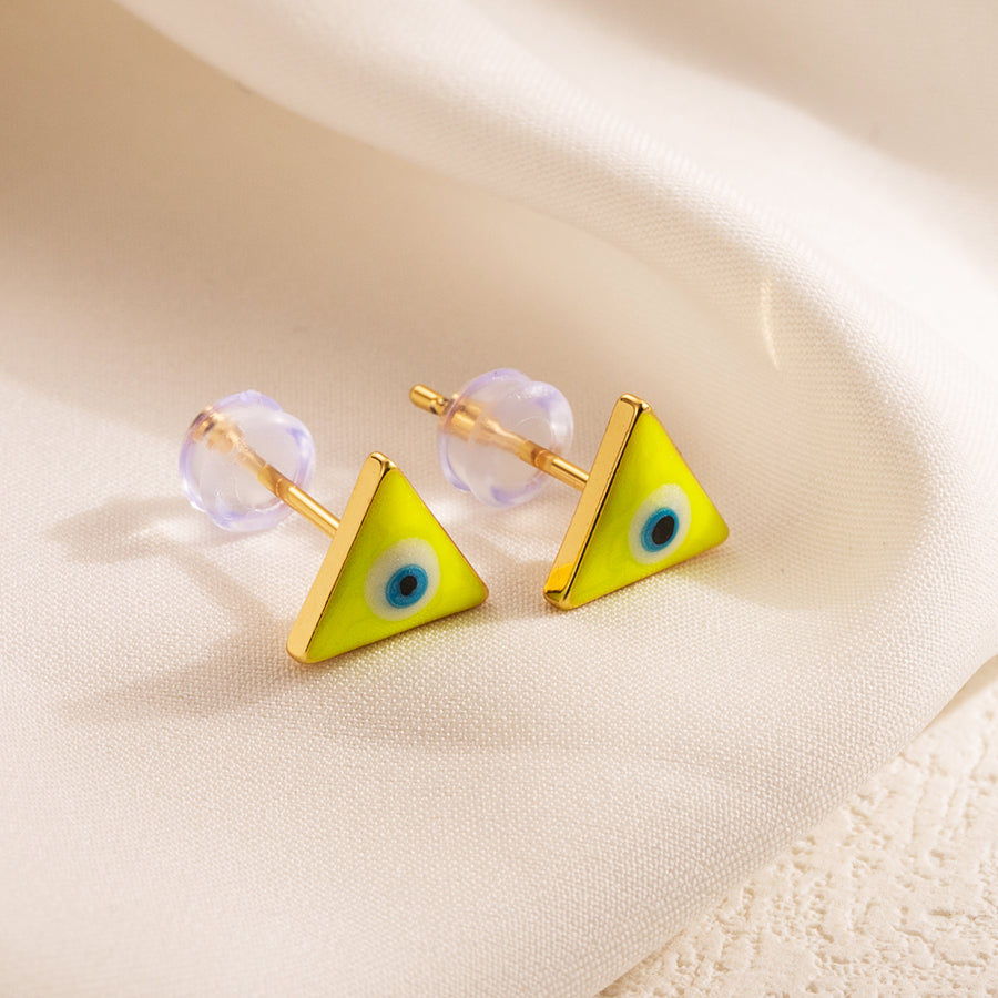 1 Pair Simple Style Triangle Devil's Eye Enamel Copper 18k Gold Plated Ear Studs