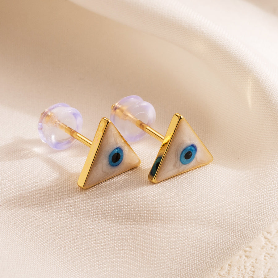 1 Pair Simple Style Triangle Devil's Eye Enamel Copper 18k Gold Plated Ear Studs