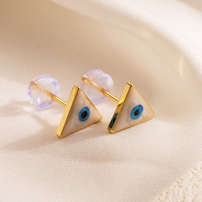 1 Pair Simple Style Triangle Devil's Eye Enamel Copper 18k Gold Plated Ear Studs