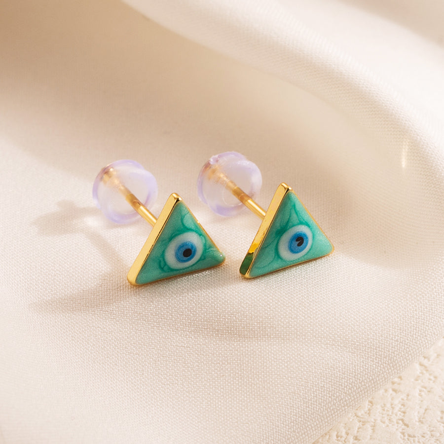 1 Pair Simple Style Triangle Devil's Eye Enamel Copper 18k Gold Plated Ear Studs