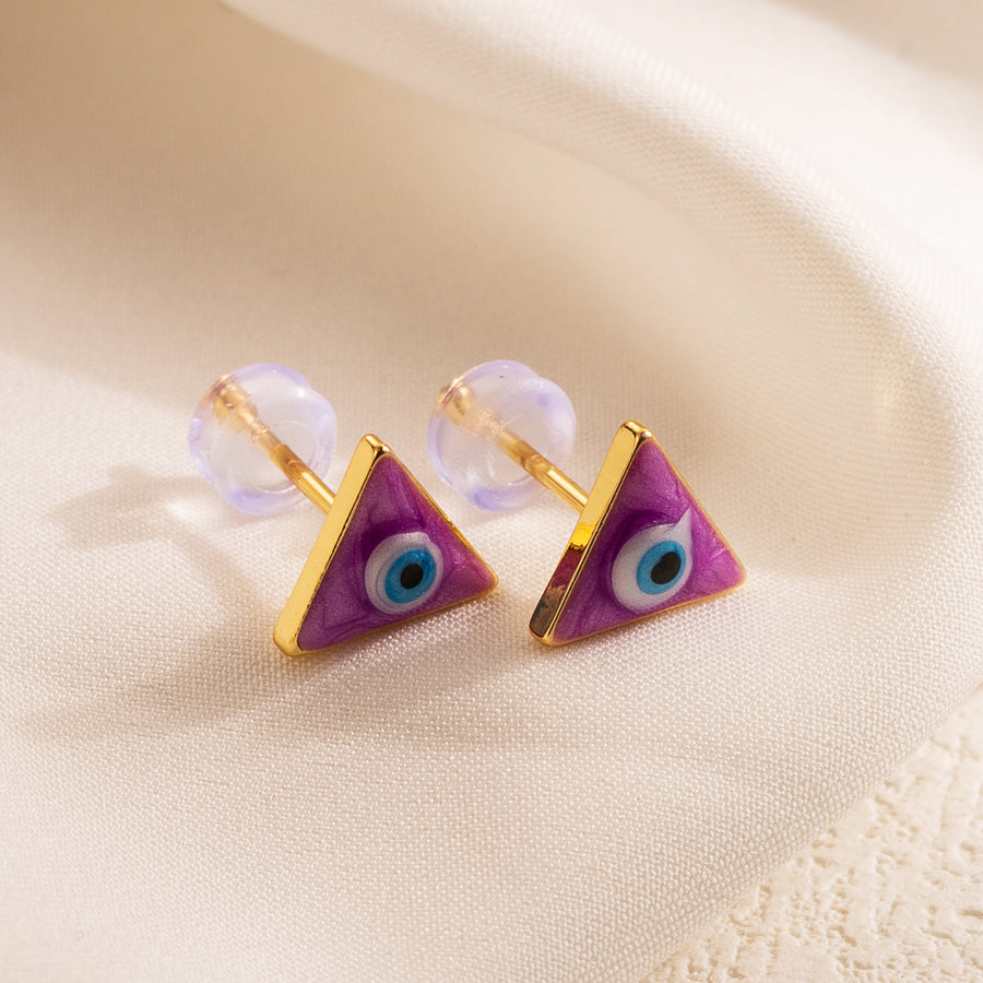 1 Pair Simple Style Triangle Devil's Eye Enamel Copper 18k Gold Plated Ear Studs