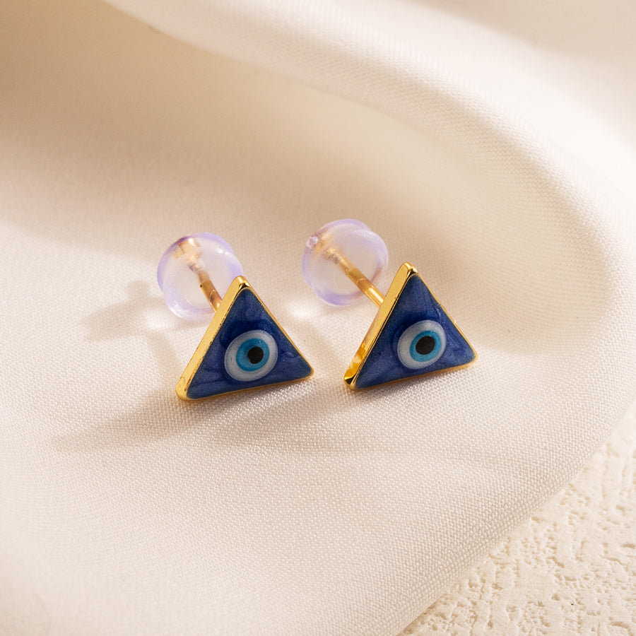 1 Pair Simple Style Triangle Devil's Eye Enamel Copper 18k Gold Plated Ear Studs