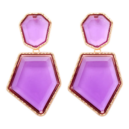 1 Pair Artistic Irregular Pentagon Inlay Alloy Resin Drop Earrings