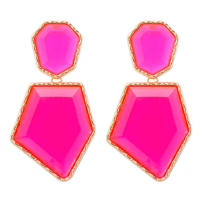 1 Pair Artistic Irregular Pentagon Inlay Alloy Resin Drop Earrings