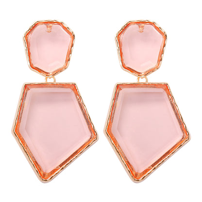 1 Pair Artistic Irregular Pentagon Inlay Alloy Resin Drop Earrings