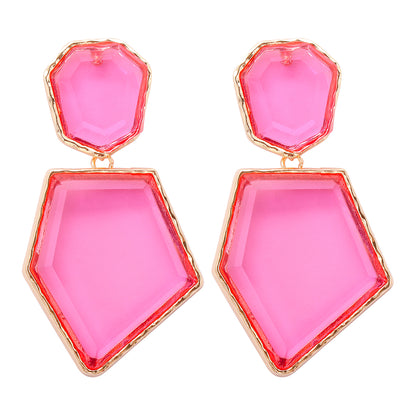 1 Pair Artistic Irregular Pentagon Inlay Alloy Resin Drop Earrings