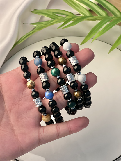 Ethnic Style Geometric Stainless Steel Natural Stone Beaded Bracelets