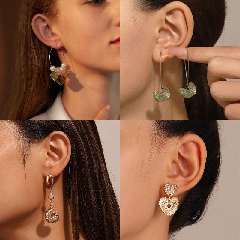 Vintage Style Geometric Alloy Metal Brass Plating Inlay Artificial Pearls Turquoise Zircon 18k Gold Plated Gold Plated Silver Plated Women's Drop Earrings