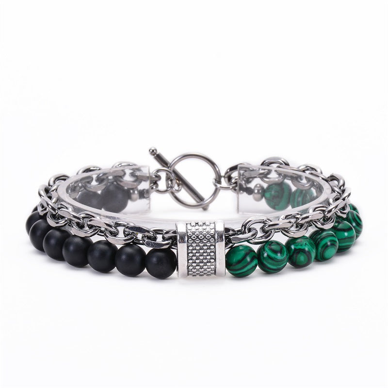 Simple Style Round Alloy Natural Stone Turquoise Metal Men'S Bracelets