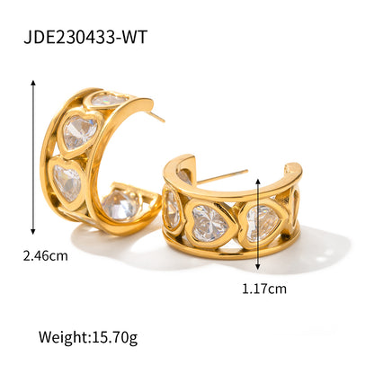 1 Pair Ig Style C Shape Heart Shape Plating Inlay Stainless Steel Zircon 18k Gold Plated Ear Studs