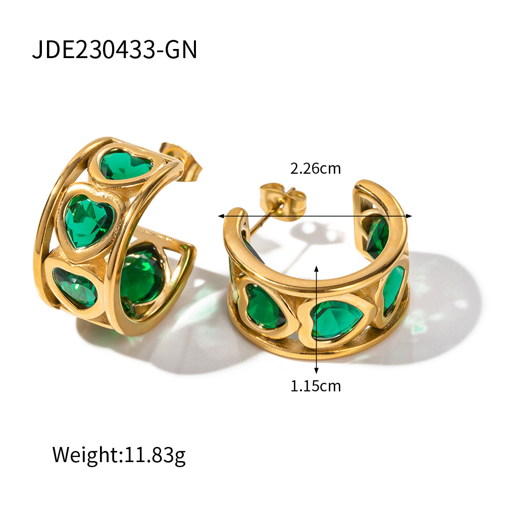 1 Pair Ig Style C Shape Heart Shape Plating Inlay Stainless Steel Zircon 18k Gold Plated Ear Studs