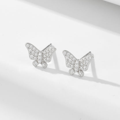 1 Pair Elegant Shiny Butterfly Inlay Sterling Silver Zircon Ear Studs