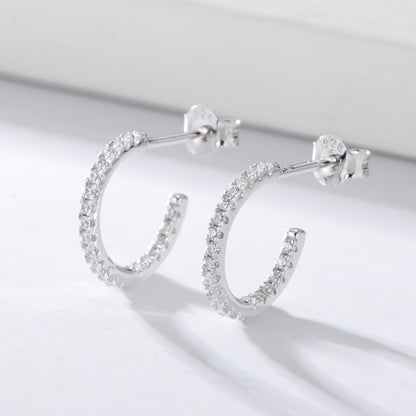 1 Pair Elegant C Shape Inlay Sterling Silver Zircon Earrings