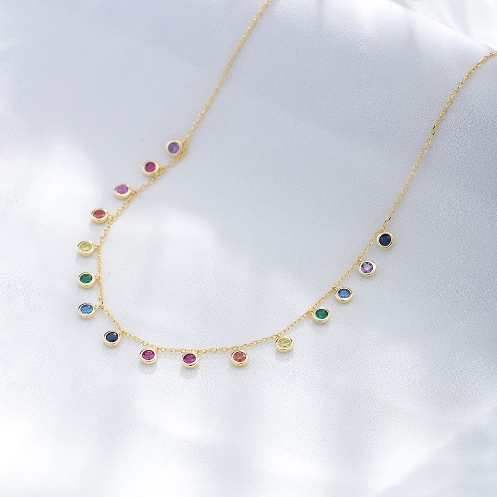 Wholesale Ig Style Round Colorful Sterling Silver Inlay Zircon Necklace