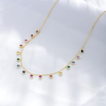 Wholesale Ig Style Round Colorful Sterling Silver Inlay Zircon Necklace