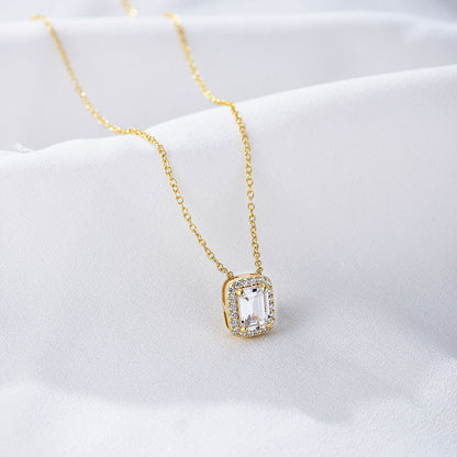 Wholesale Elegant Square Sterling Silver Inlay Zircon Pendant Necklace