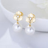 1 Pair Elegant Flower Inlay Imitation Pearl Sterling Silver Zircon Drop Earrings