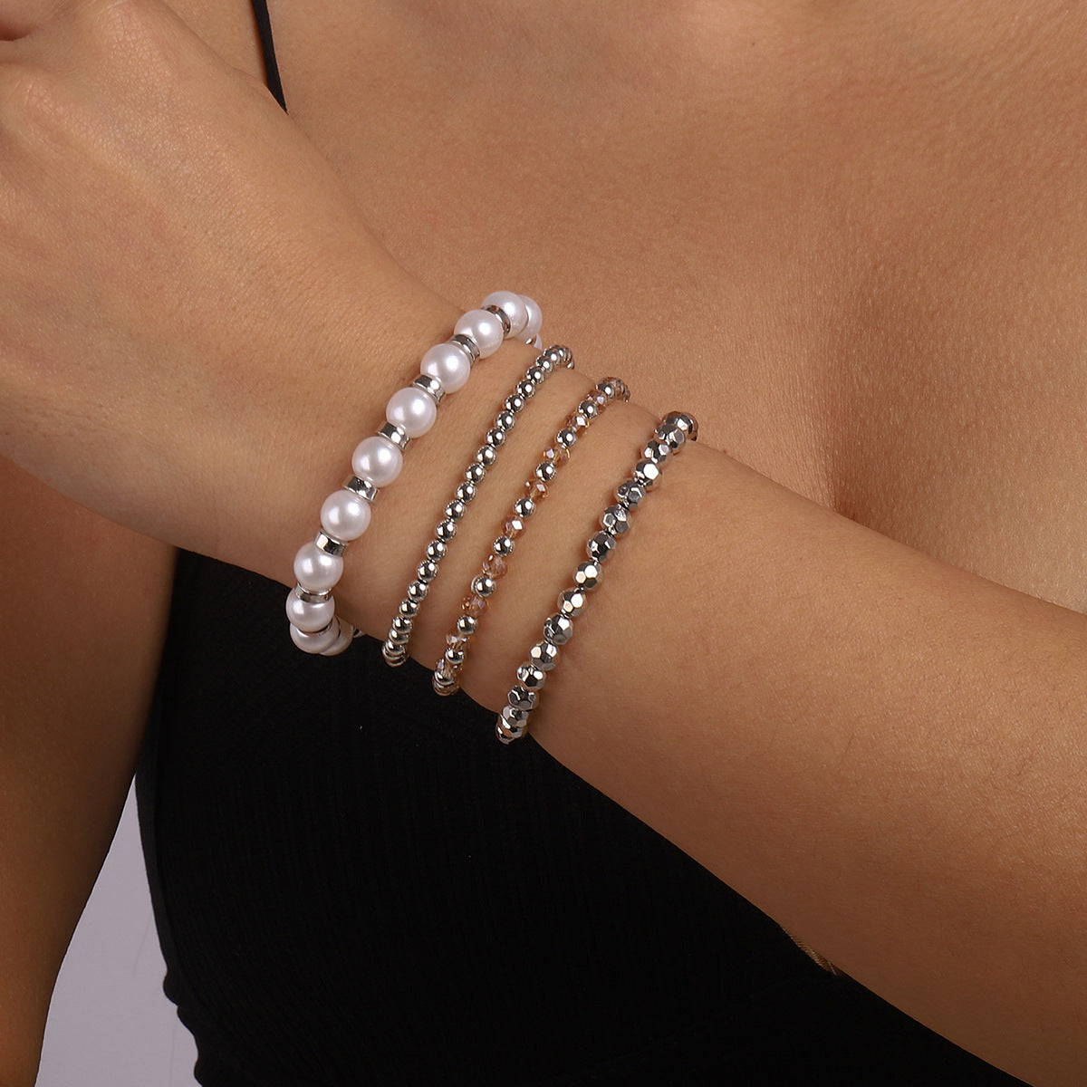 Ig Style Geometric Ccb Imitation Pearl Alloy Beaded Women's Bracelets