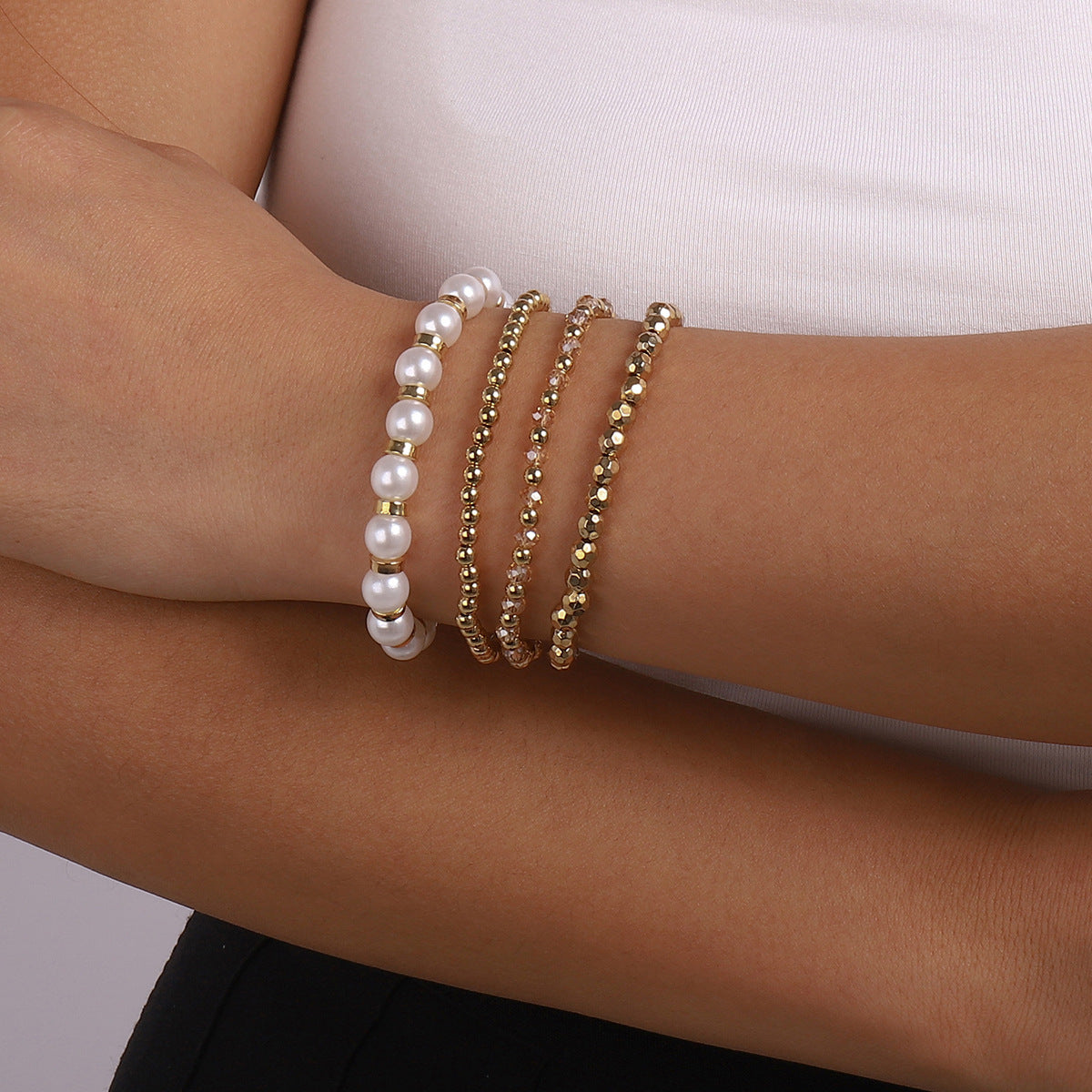 Ig Style Geometric Ccb Imitation Pearl Alloy Beaded Women's Bracelets