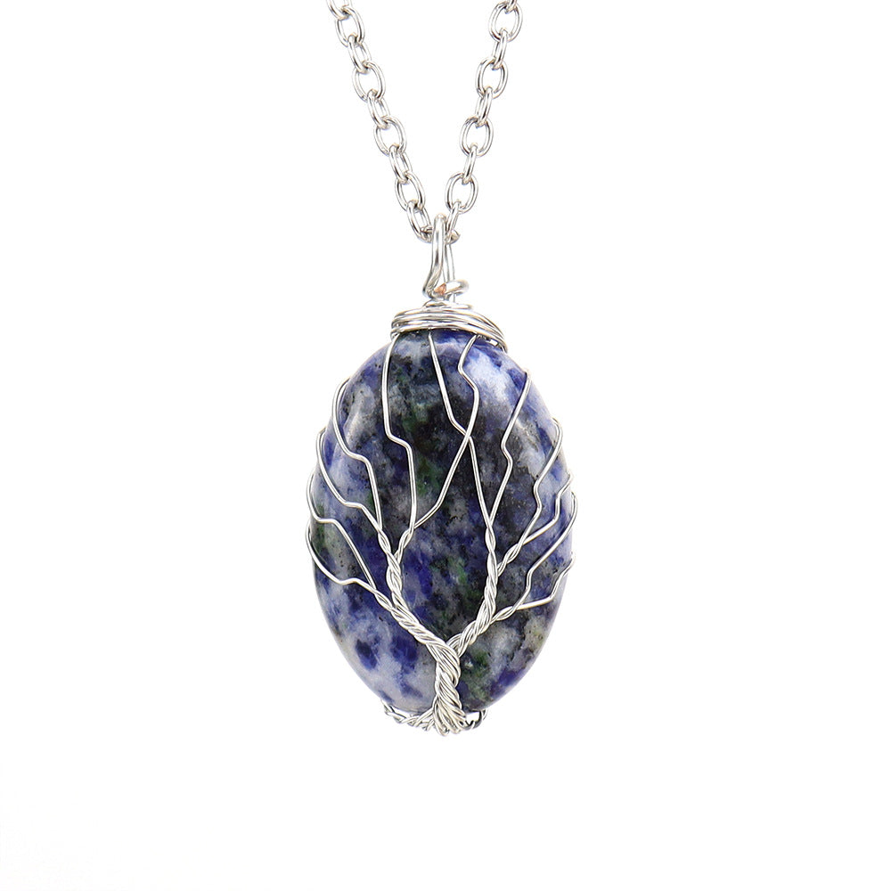 Simple Style Leaf Alloy Natural Stone Knitting Pendant Necklace